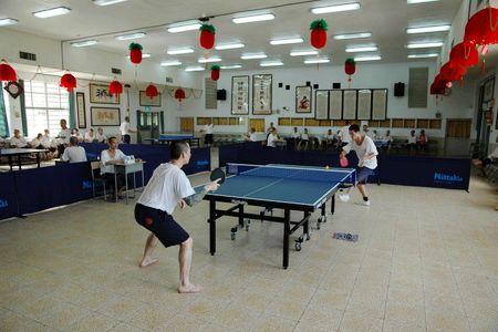 A table tennis game for inmates.